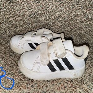 Adidas Kids White Sneakers with Black Stripes